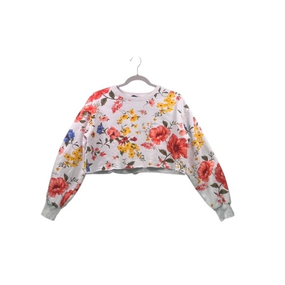 Forever 21 Floral Print Cropped Sweatshirt White Multicolor Size S - Picture 10 of 16